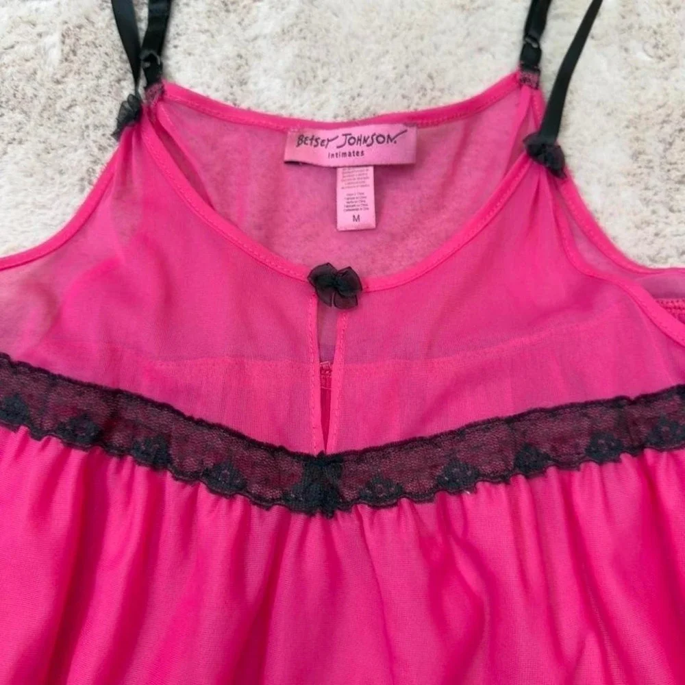 Betsey‎ Johnson hot pink sheer lace babydoll slip
